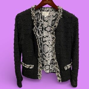 Vintage Alberto Makali tweed beaded collar snake lined blazer sweater old money